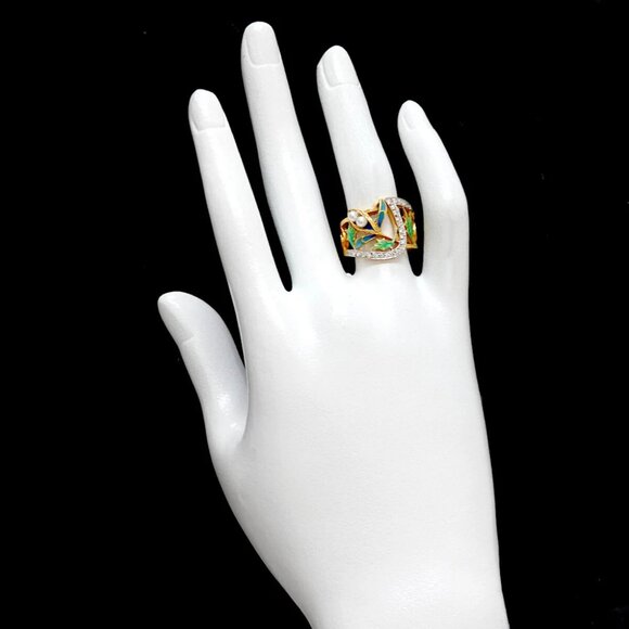 MASRIERA Diamond Enamel Pearl Ring 18K YG 750 Size6.75(US) 90275582 - Picture 8 of 9